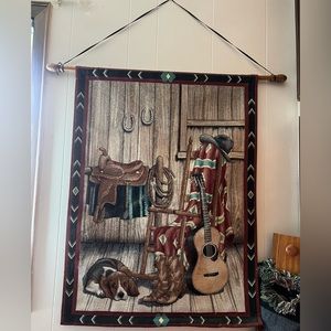 Large Tapestry Wall Hanging : Chair Dog Guitar Cowboy EUC